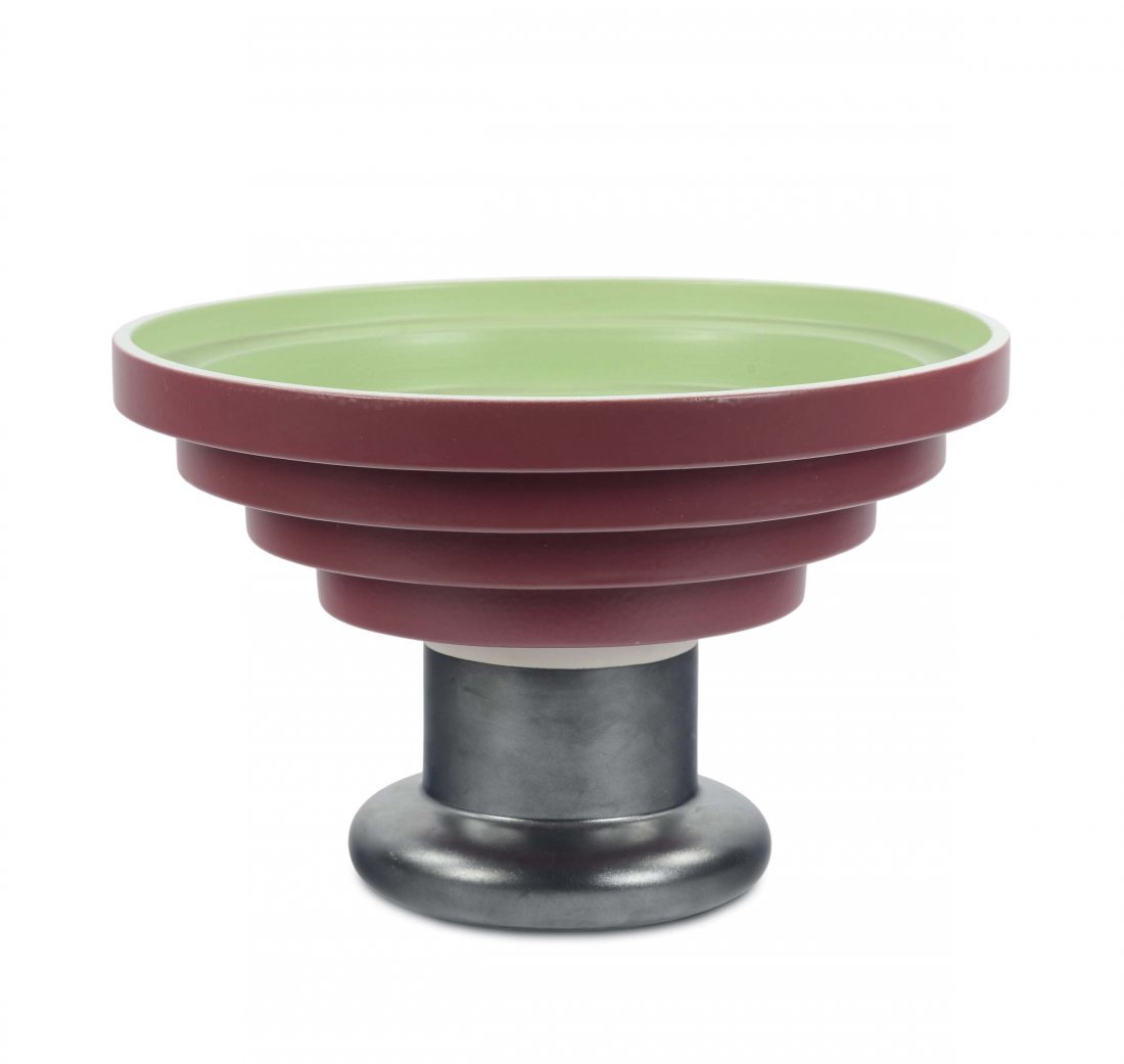 Ettore Sottsass - Bitossi - Montelupo: Grande coppa in ceramica policroma. Firmata sotto la base. Altezza cm 24 diametro cm 38,5