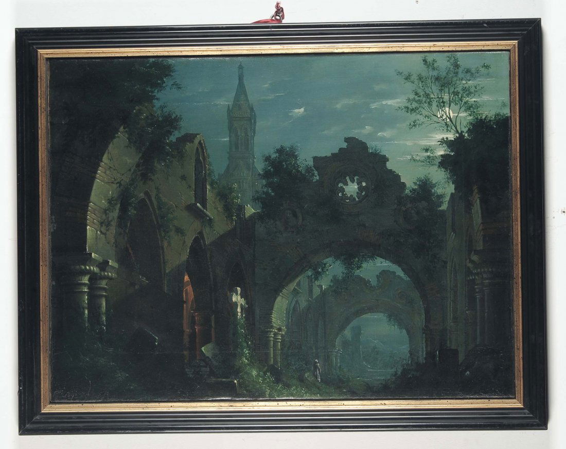 Franz Kaisermann (1765-1835), Notturno con: olio su tela, cm 80x60