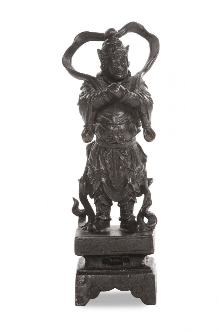 A bronze warrior figure, China, Ming Dynasty, 17th: h cm 24