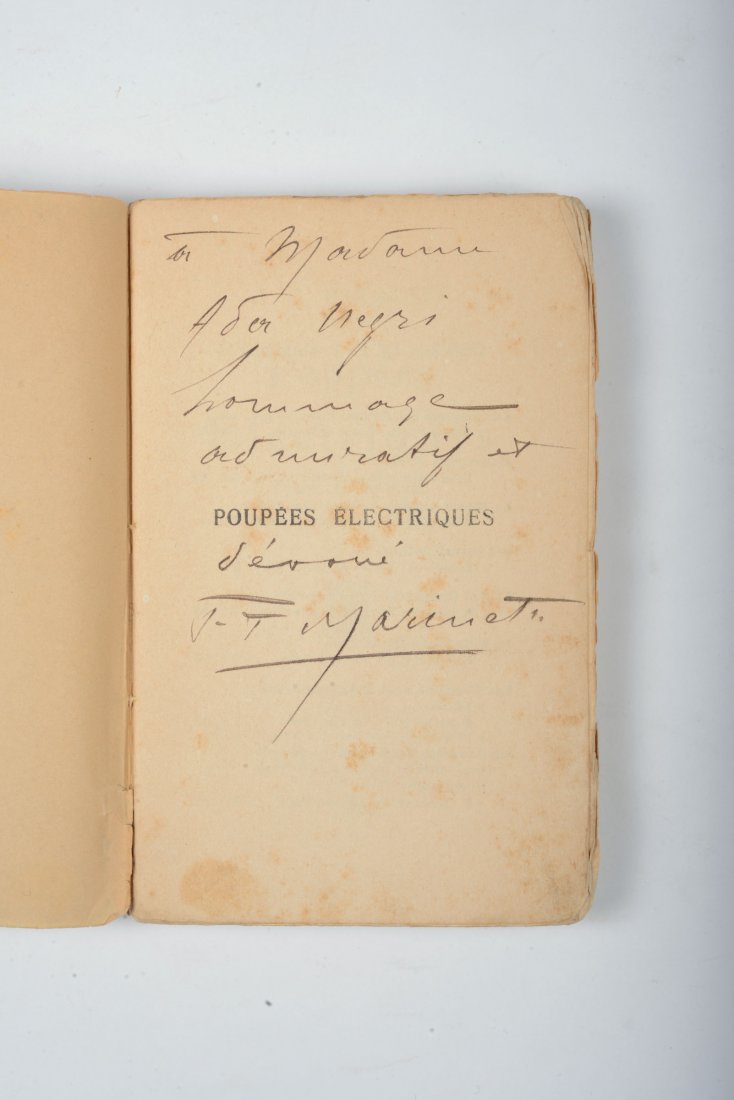 Filippo Tommaso Marinetti, PoupÃ©es Electriques. Drame: Paris,Sansot,1909. Legatura in brossura editoriale a stampa con piccoli difetti e mancanze.Bella dedica autografa di Marinetti ad Ada Negri.