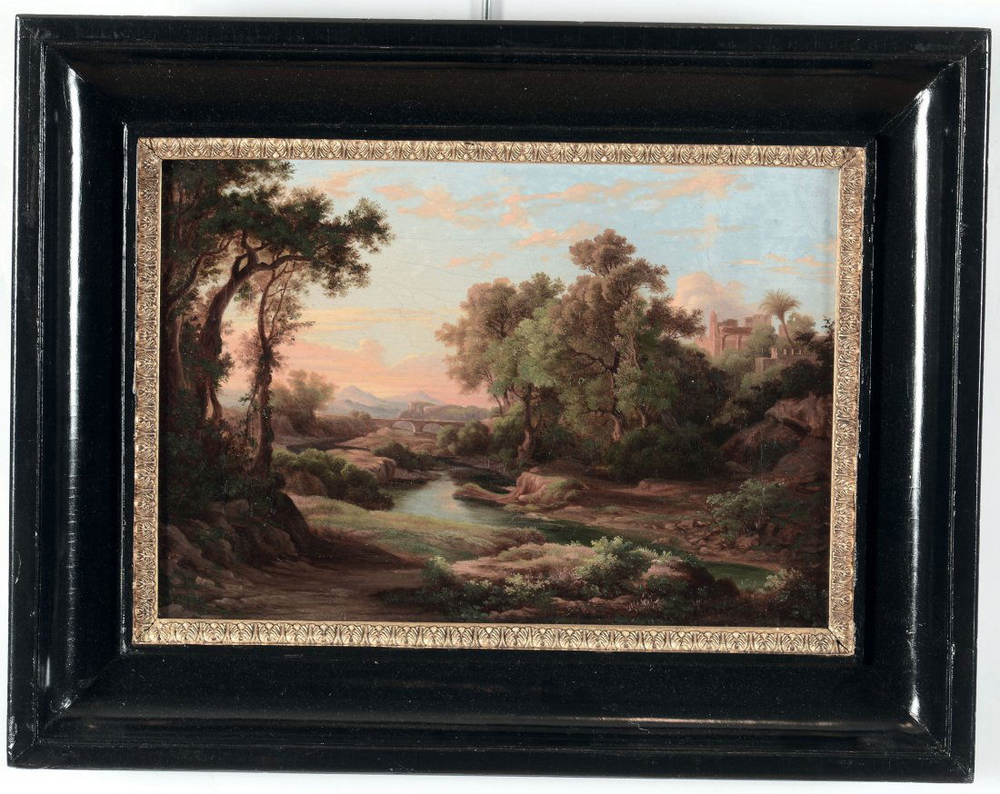 Marko Karoly (1791-1860), attribuito a, Paesaggio: olio su tela, cm 24x34