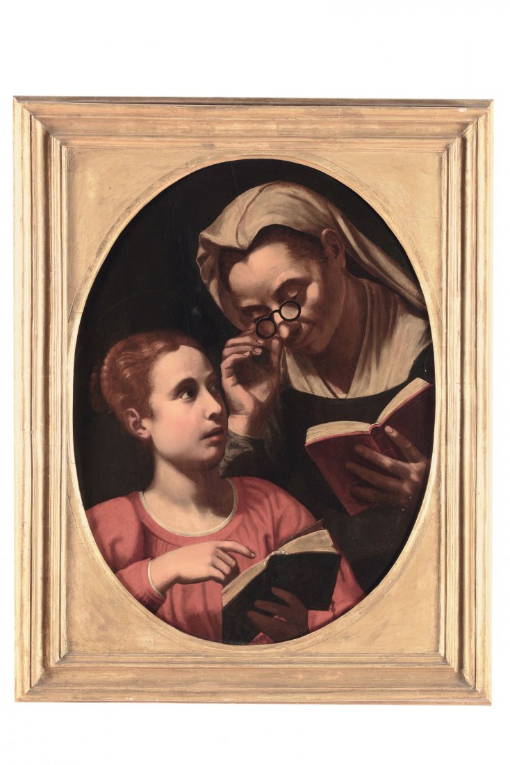 Scuola Toscana del XVII secolo, Educazione della: olio su tavola, cm 80x63
