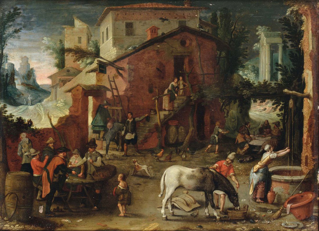 Scuola Fiamminga del XVII secolo, Cortile con figure (1 of 1)