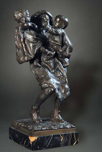 Leonardo Bistolfi (1859-1933), Il terzetto: bronzo a cera persa, cm 38x21x15,5, Leonardo Bistolfi Caposcuola indiscusso del simbolismo scultoreo italiano, autore di innumerevoli monumenti funebri, L'Angelo della Morte , tomba Braida la celebre