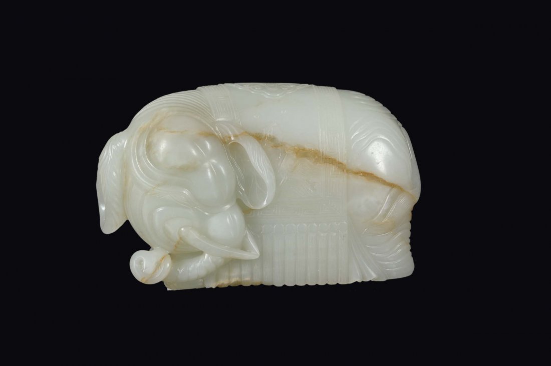 A white and russet jade figure of elephant, China, Qing (1 of 1)
