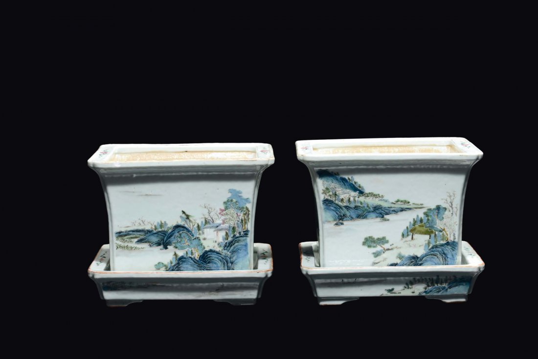 A pair of polychrome enamelled porcelain jardinires (1 of 1)