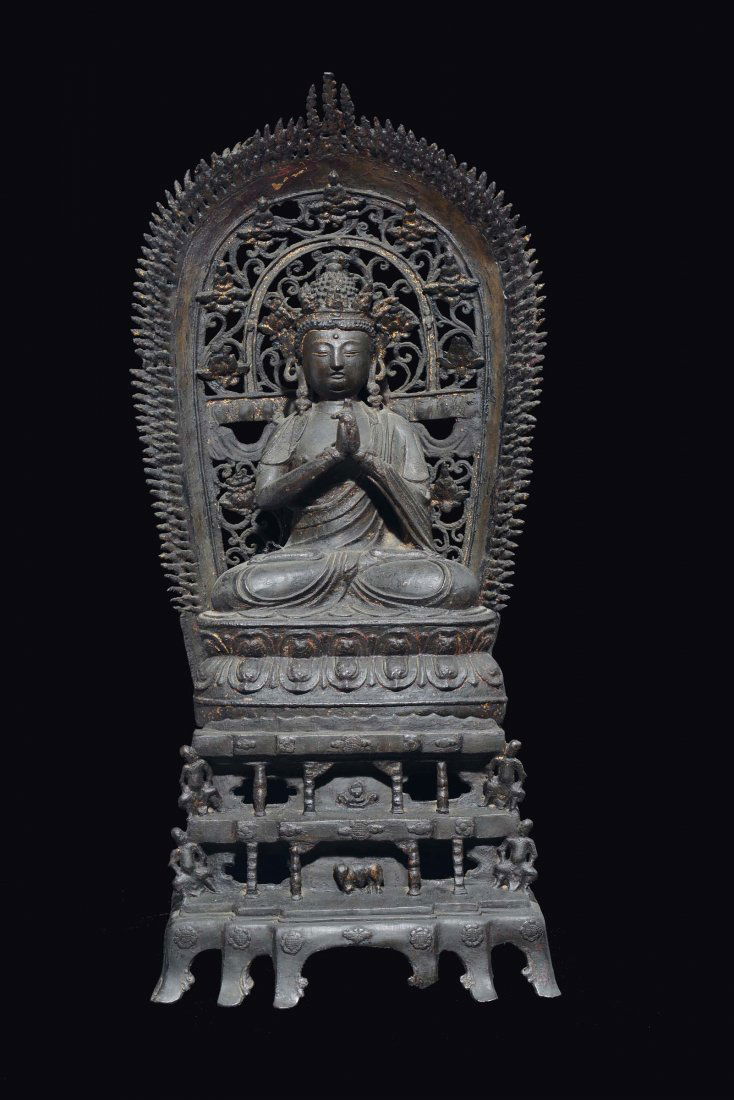 A large bronze figure of Buddha with aura, China, Ming (1 of 3)