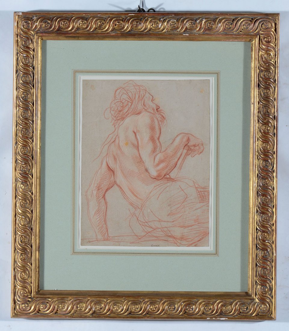 Domenico Maria Canuti (Bologna 1625 - 1684), Anziano di: sanguigna su carta, mm 335x260, iscritto â€œcanutiâ€