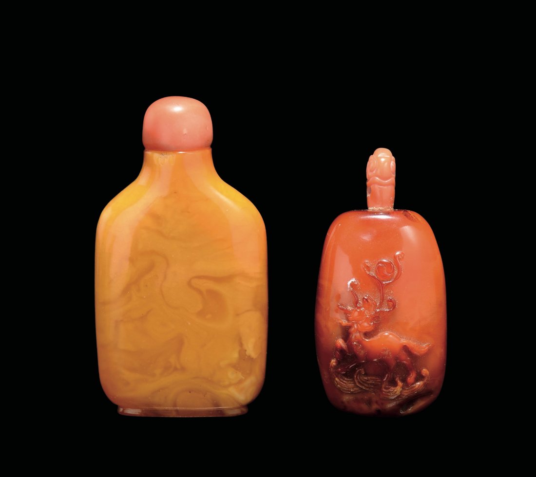 Two carved amber snuff bottles, China, Qing Dynasty, (1 of 1)