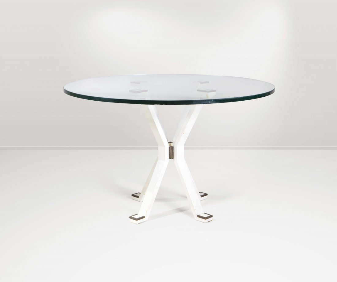 Tavolo con struttura in metallo, piano in cristallo (1 of 1)