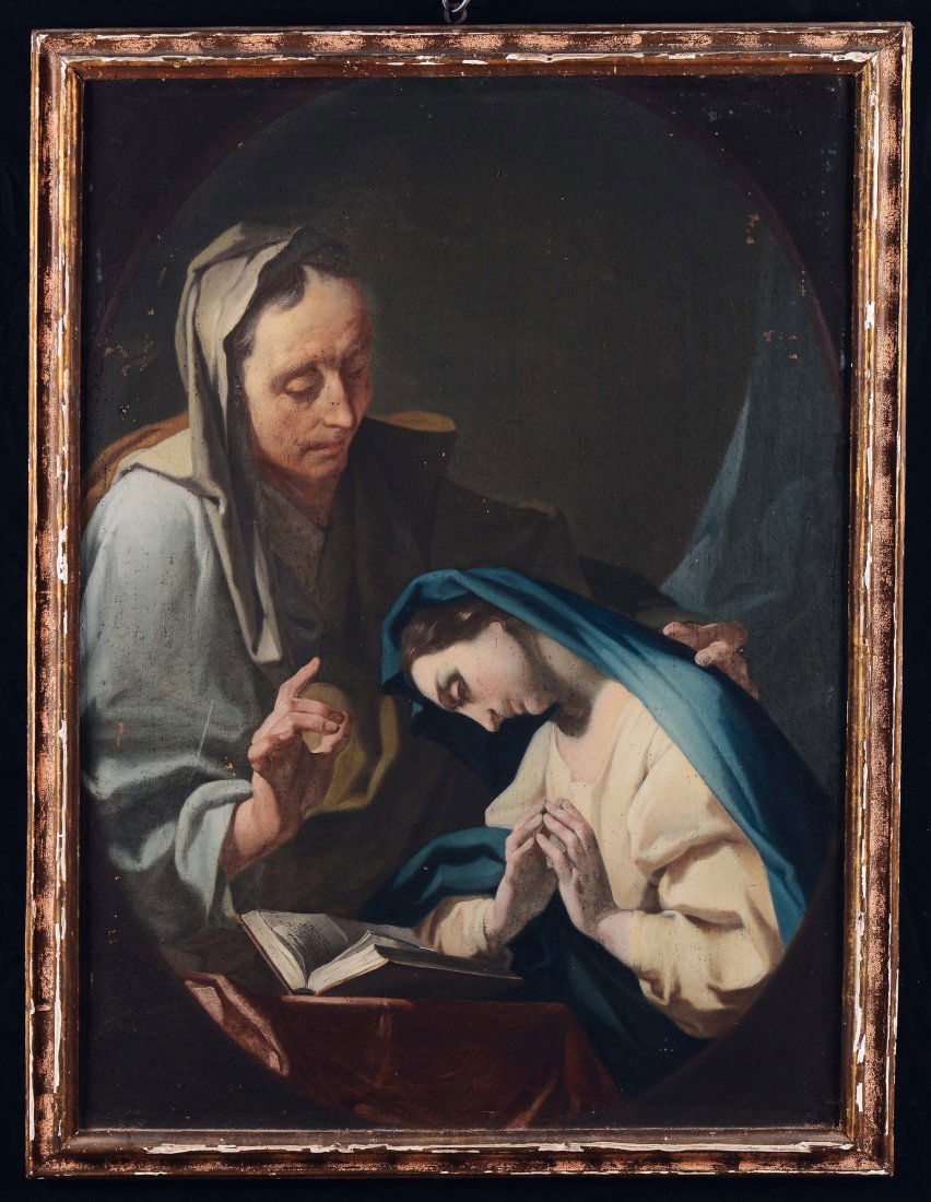 Scuola lombarda del XVIII secolo, Educazione della: coppia di dipinti, olio su tela, cm 98x71