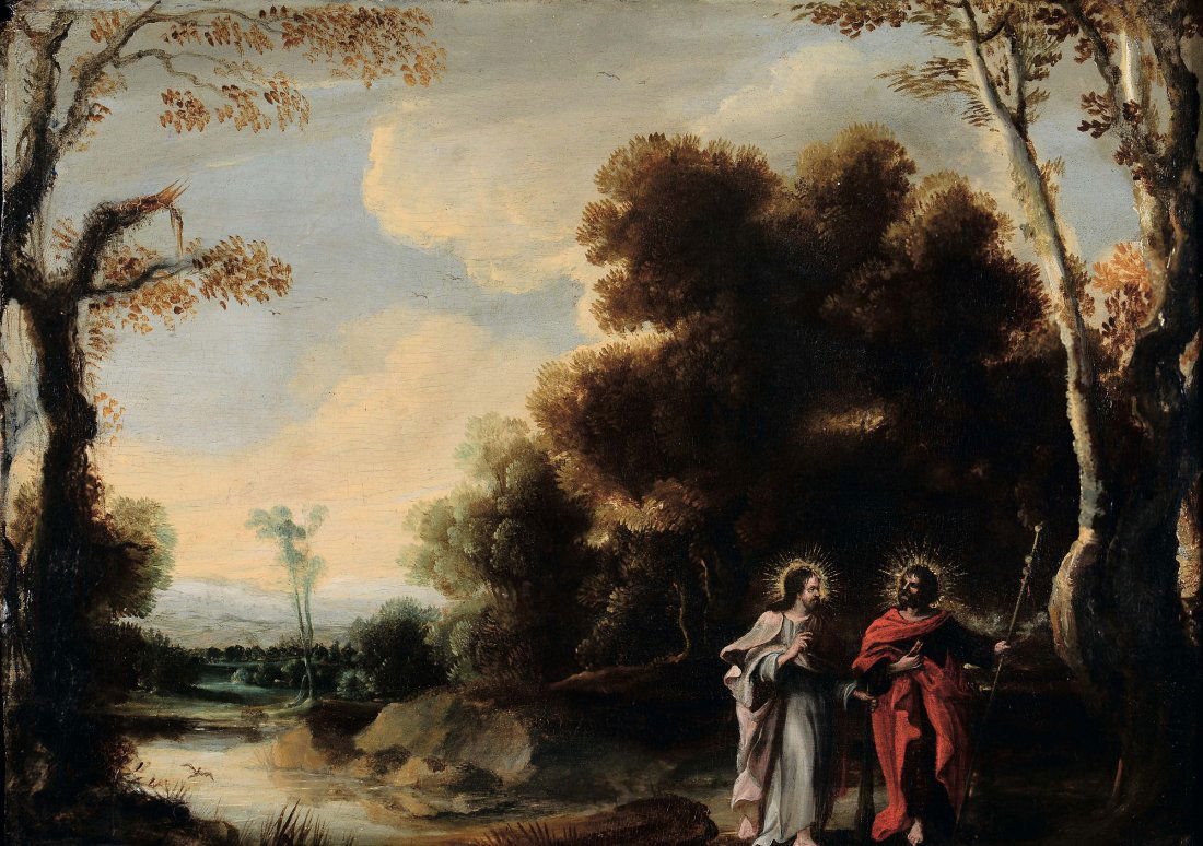 Jan Thomas van Yperen (Vienna 1617-1678), Paesaggio con: olio su tavola, cm 29,5x40