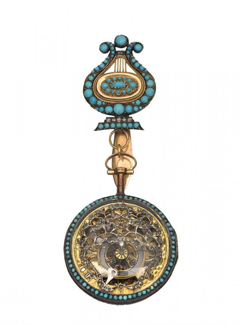 Vauchez, Paris, 18K gold and torquoise pendant watch. (1 of 2)
