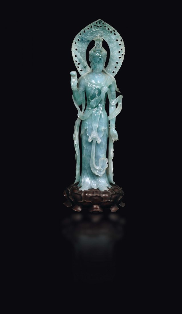 A large jadeite figure of goddess with aura, China, (1 of 3)