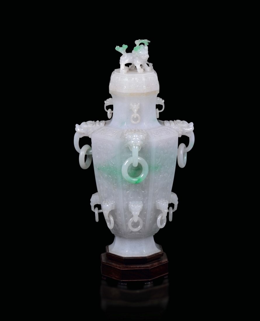 A large apple green shades jadeite vase and cover with (1 of 2)