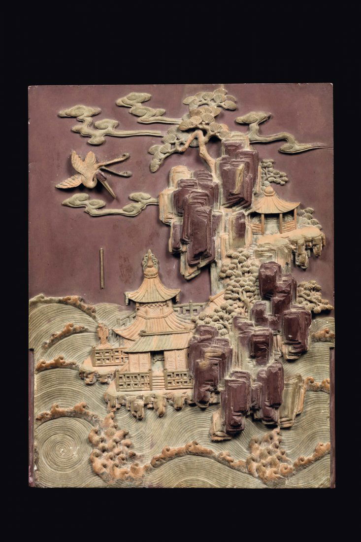 A Duan stone depicting landscape with pagoda and cranes (1 of 1)