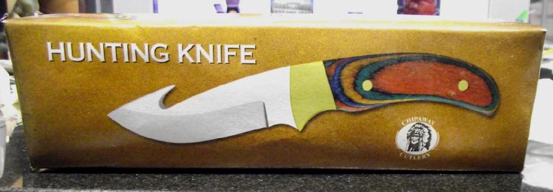 Chipaway Hunting Knife: 8" Overall Surgical Steel Blade with Brass Bolster & Multi Colored Pakka Wood Handle come with Leather Sheath and the box it came in #4
