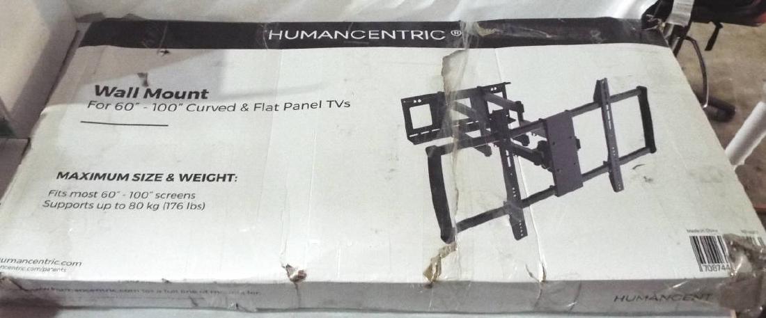 Human Centric Wall Mount Curved/Flat Panel TV.: 60" to 100" flat and curved panel TV wall mount bracket. Box may have been opened to insure contents, check for damage, powers on, missing parts, etc...