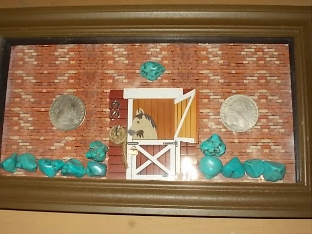 Western Theme Shadow Box: size approx 14" x 8" x H2"