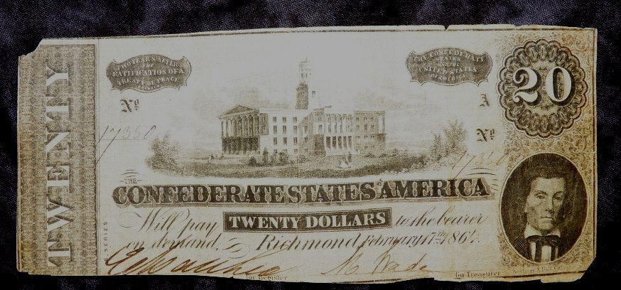 Confederate Twenty Dollar Bill: Confederate States of America Twenty Dollar Bill dated Feb. 17th 1864