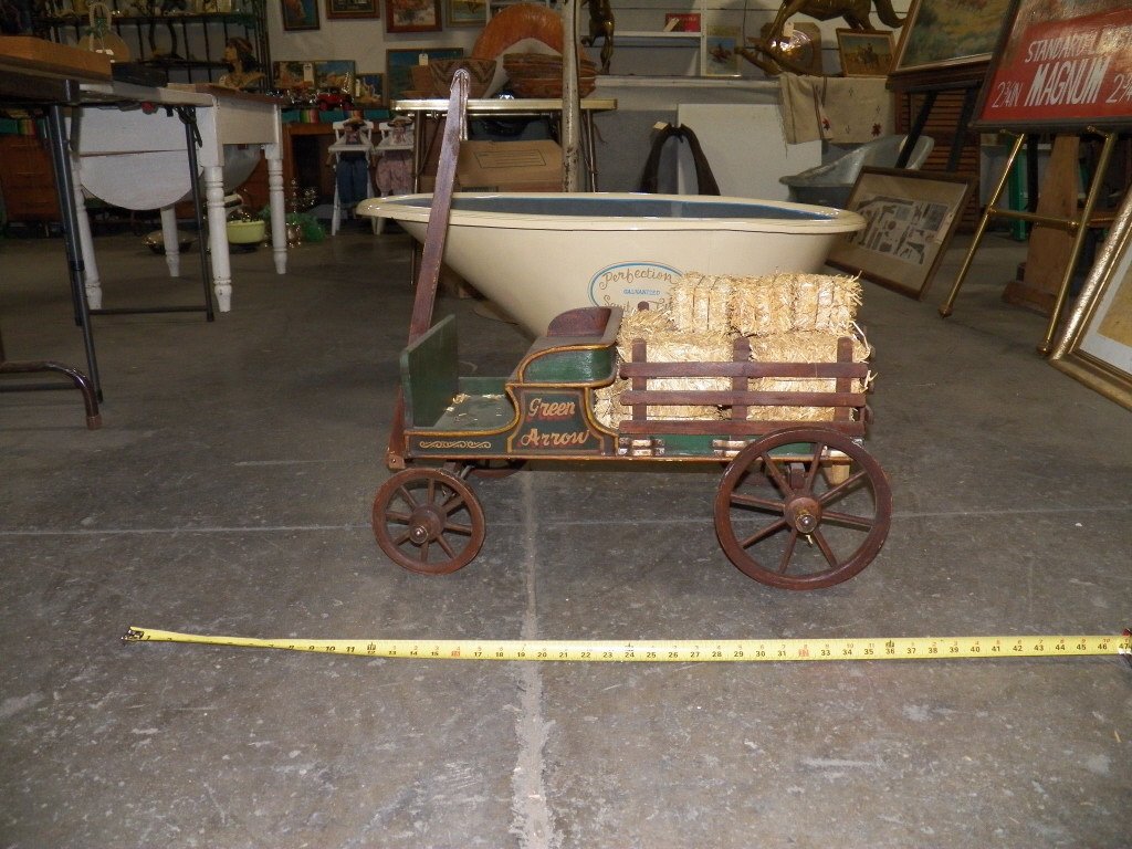 Miniature Ranch Wagon: childs toy wagon with straw bails 25" long box x 12 1/2" wide x 12 1/2" tall not including tongue x 53" over all