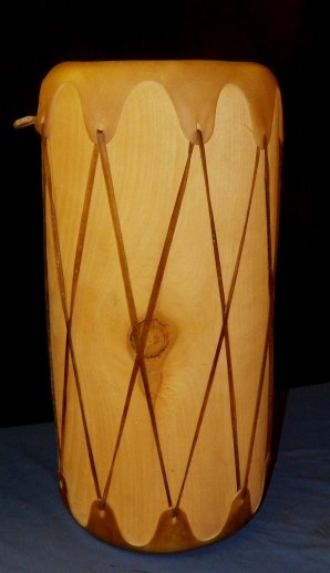 Rawhide Indian Drum: Native American Drum made from round log and Rawhide stretched over really nice approx 10" rd x 20" tall