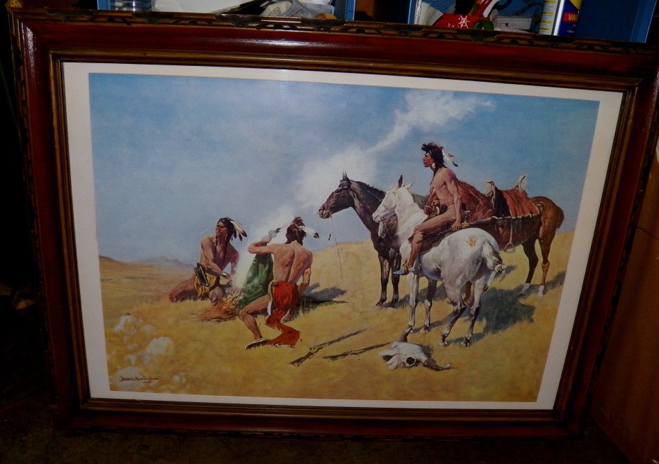 The Smoke Signal by Frederic Remington: Frederic Remington 1861-1909 The Smoke Signal framed and Matted over all size 43" x 32". Very nicely done