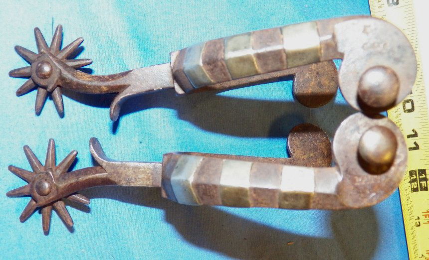 Buermann Chevron Pattern spurs: Chevron Shield Pattern Buermann Spurs Single Mounted and clearly marked Very nice set of Spurs