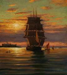EMANUEL AAGE PETERSEN (Dan., 1894 - 1948): EMANUEL AAGE PETERSEN (Dan., 1894 - 1948) Clipper Ship Before Kronborg Castle, signed Emanuel A P l.r. Oil on canvas - 22-1/8 in. x 24-1/2 in.
