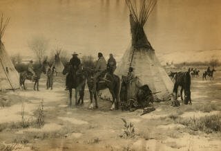 JOSEPH HENRY SHARP (Am., 1859 - 1953).: JOSEPH HENRY SHARP (Am., 1859 - 1953). Indian Encampment, signed J. H. Sharp l.r. Photogravure copyright 1906 - 13-3/4 in . x 20 in.