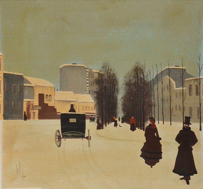 CONTINENTAL SCHOOL, 20TH CENTURY FIGURES IN THE SNO: CONTINENTAL SCHOOL, 20TH CENTURY FIGURES IN THE SNOW oil on canvas 50.5cm x 55; 19 3/4in x 21 1/2