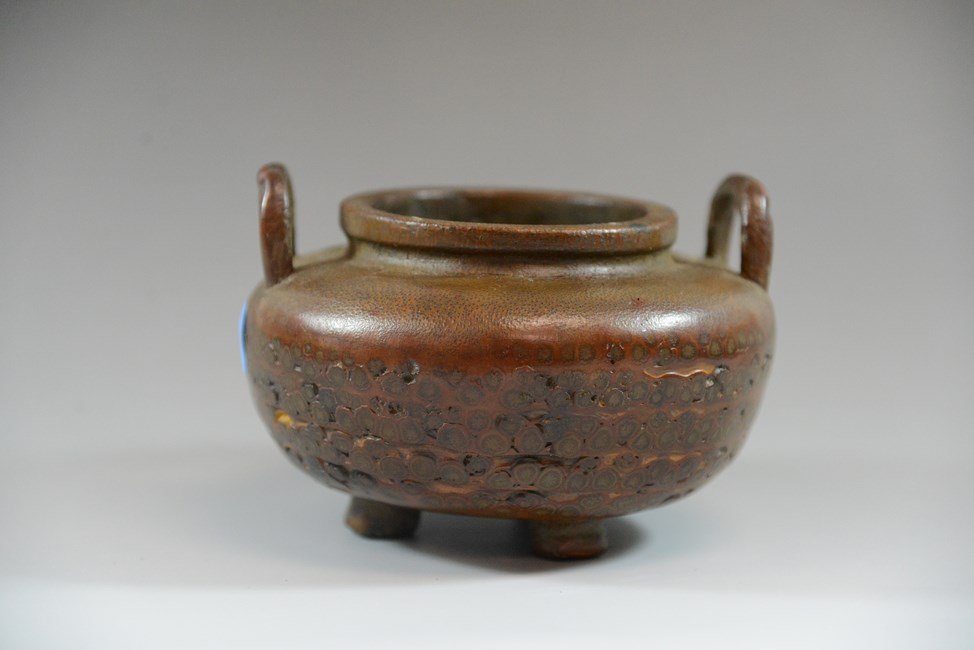 CHINESE BAMBOO CARVING SMOKED INCENSE BURNER: Smoked incense burner 4.25" X 5.25" D