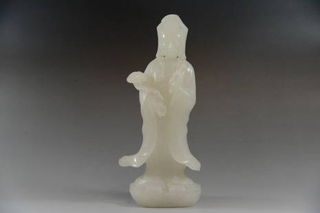 WHITE JADE STONE GUANYIN: Guanyin 9.5'' H