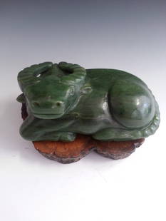 An Antique chinese ming carved Spinach jade.: An Antique chinese ming carved Spinach jade. H 2.5" X W 3.75" X L 6.5"