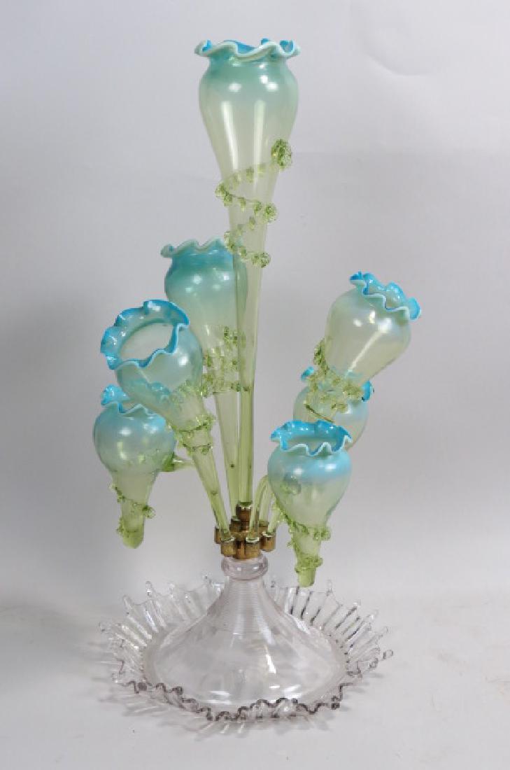Victorian Art Glass Epergne, unusual 7 lily, (1 of 4)