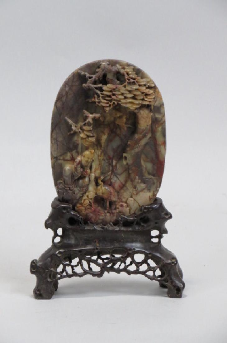 Chinese Carved Soapstone Plaque, Immortal (1 of 3)