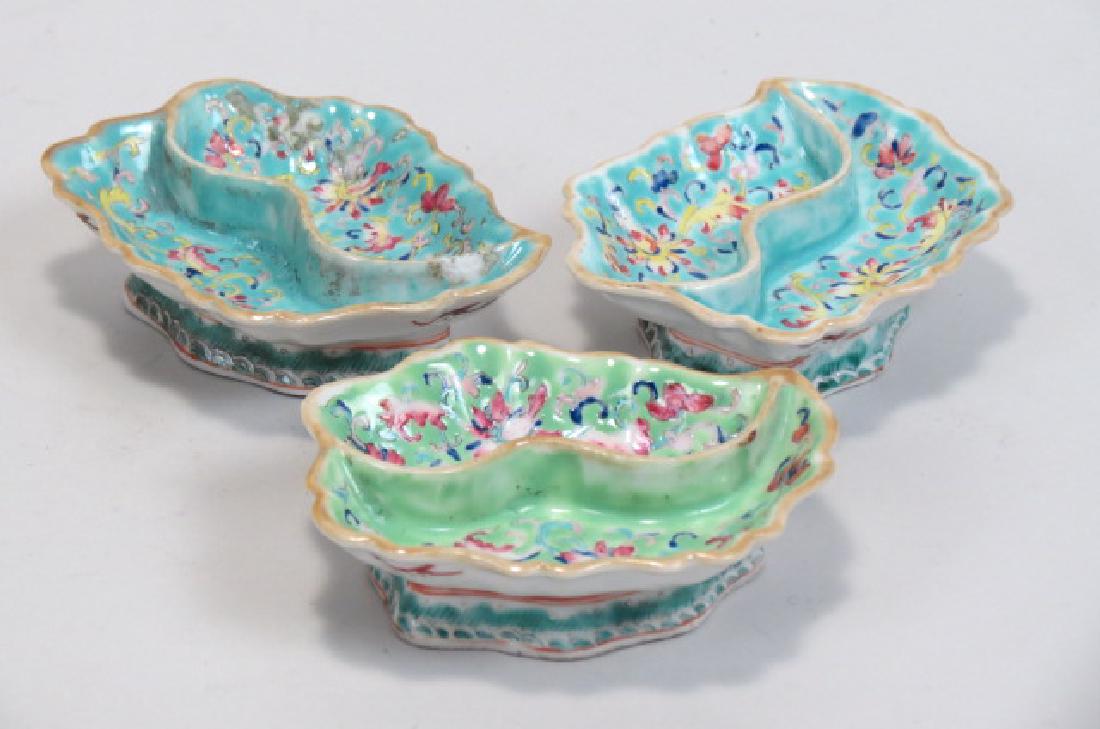 3 Chinese Porcelain Divided Leaf Shape Dishes, (1 of 3)