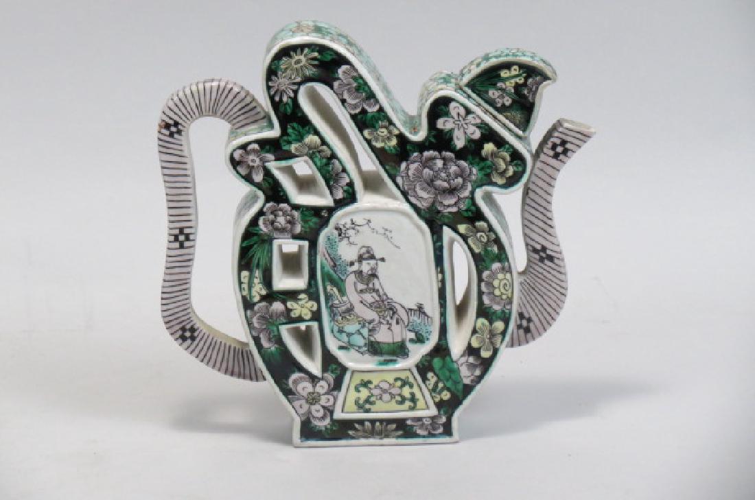 Chinese Famille Verte Porcelain Figural Teapot, (1 of 4)