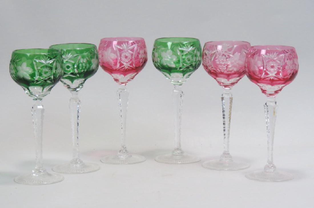 6 Colored Cut-to-Clear Crystal Wines, (1 of 3)