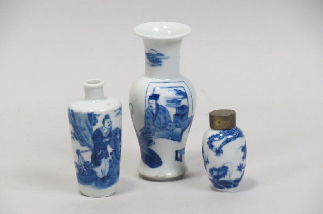 3 pcs. Chinese Blue & White Porcelain; (1 of 9)