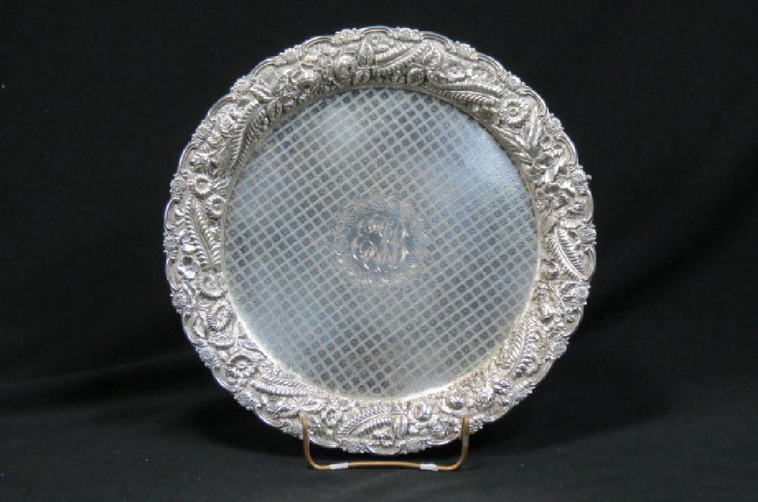 Sterling "Repousse" Footed Salver or Tray, (1 of 4)