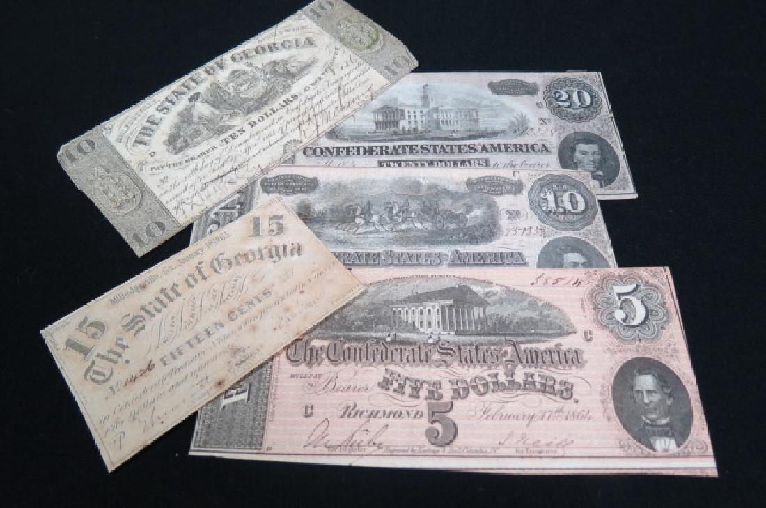 5 pcs. Confederate Civil War Paper Money, (1 of 7)