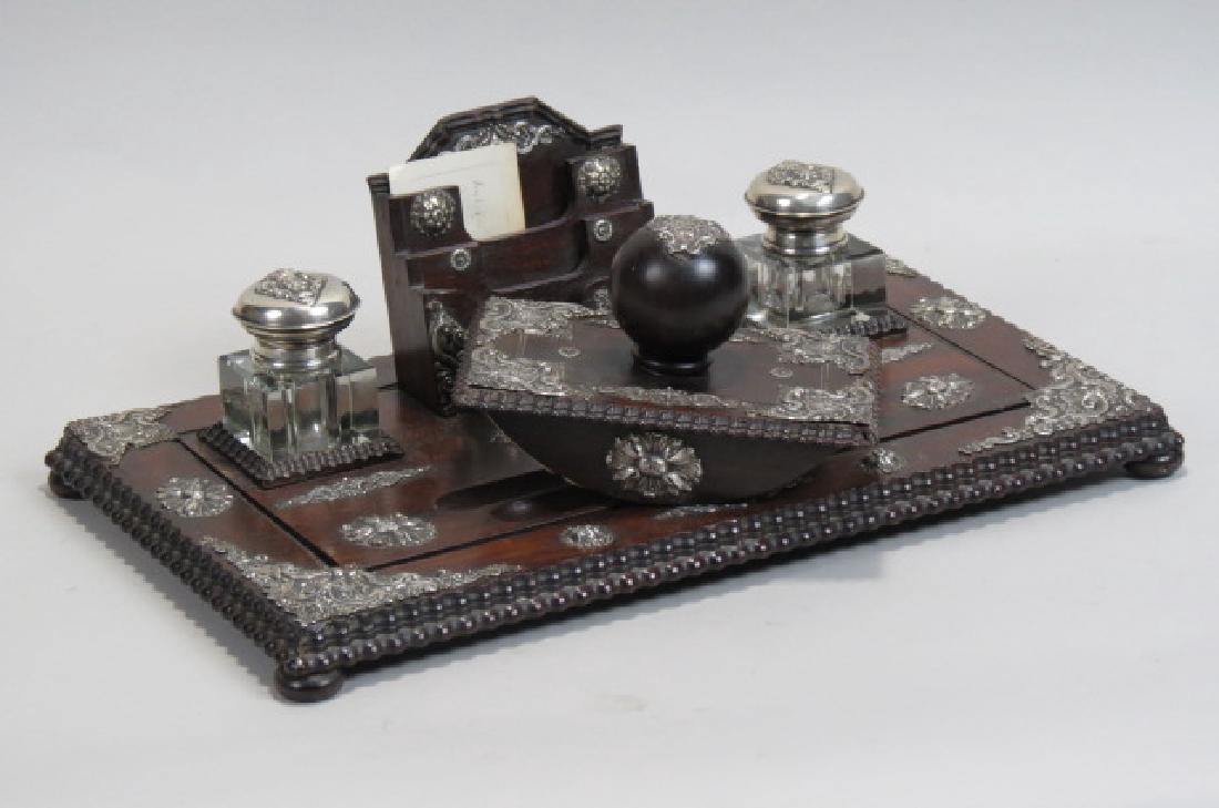 Spanish Sterling & carved Mahogany Desk Set, (1 of 5)