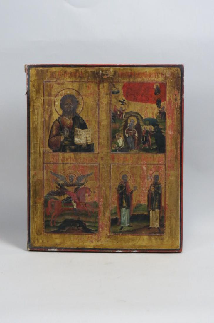 Early Icon with four panel design of Saints, (1 of 6)