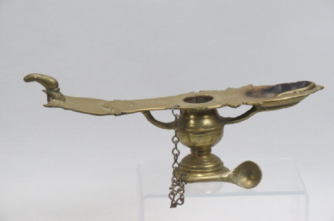 Early Brass Oil Lamp, (1 of 3)