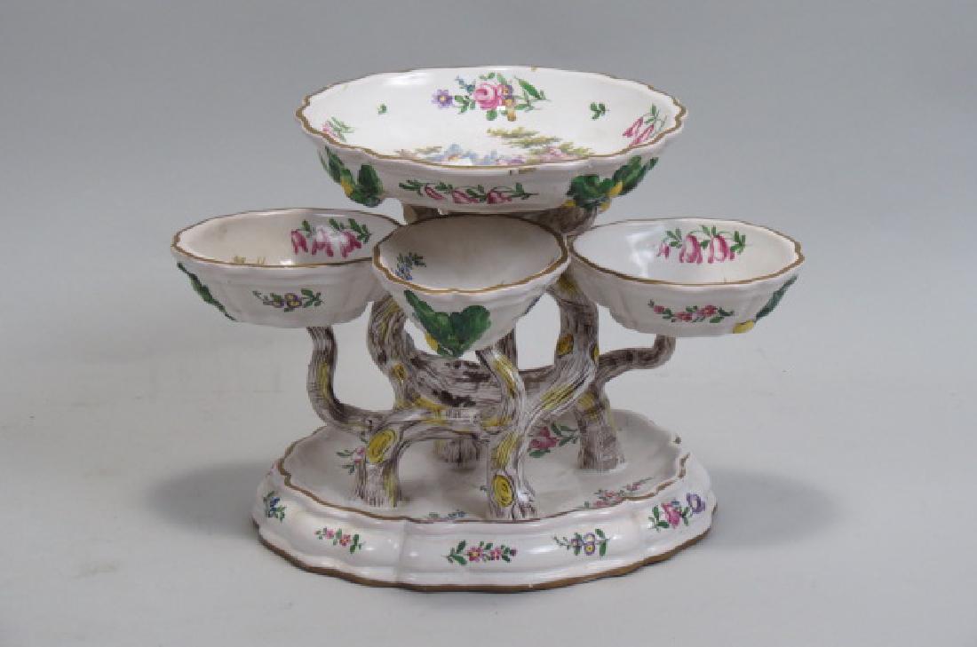 French Handpainted Faience Pottery Epergne, (1 of 5)