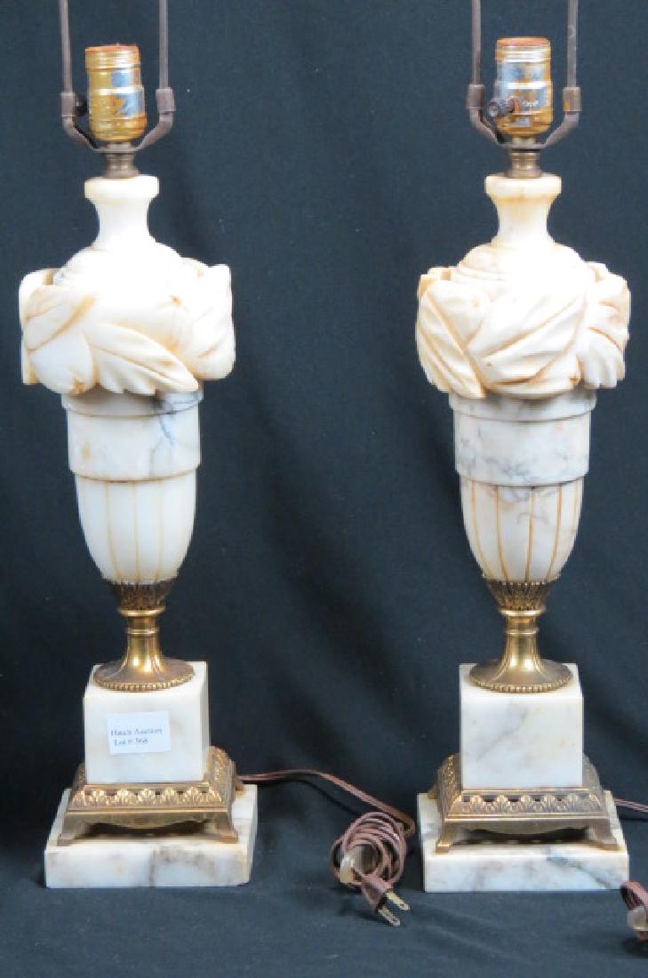 Pair of Carved Alabaster Lamps, (1 of 3)