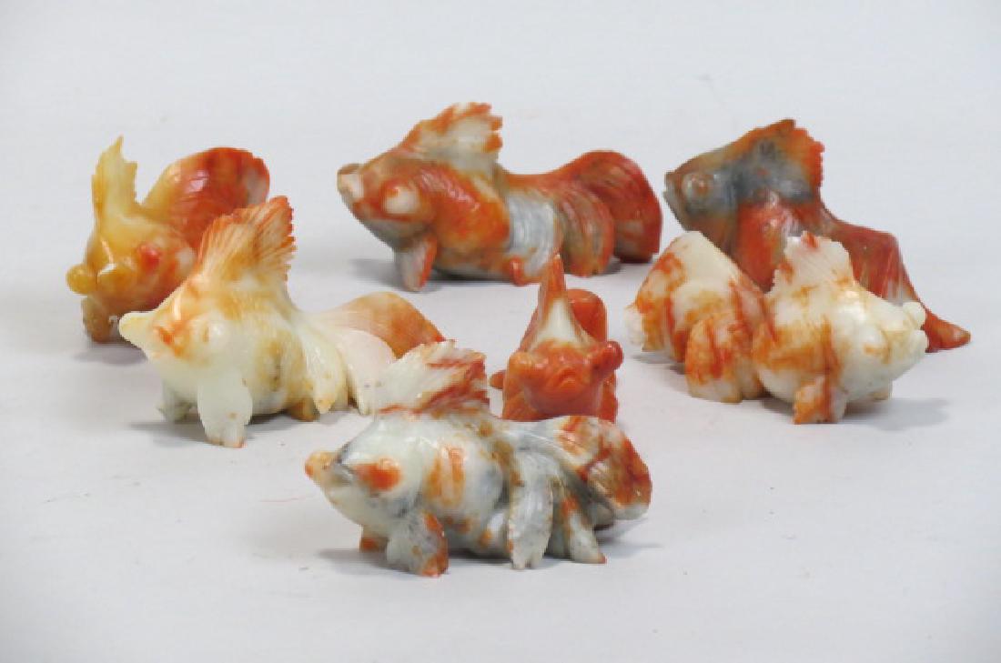 7 Chinese Carved Soapstone Figurines of Coy, (1 of 4)