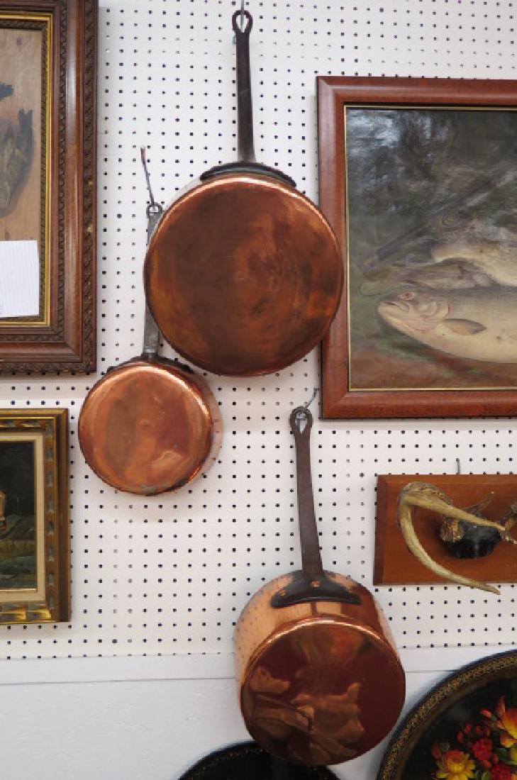 3 Early Copper Pots, French & English, (1 of 4)