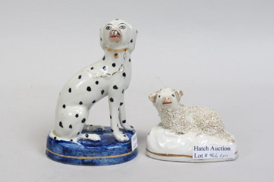 2 Staffordshire Pottery Figurines,: 2 Staffordshire Pottery Figurines, dalmation and a lamb, tallest is 5".